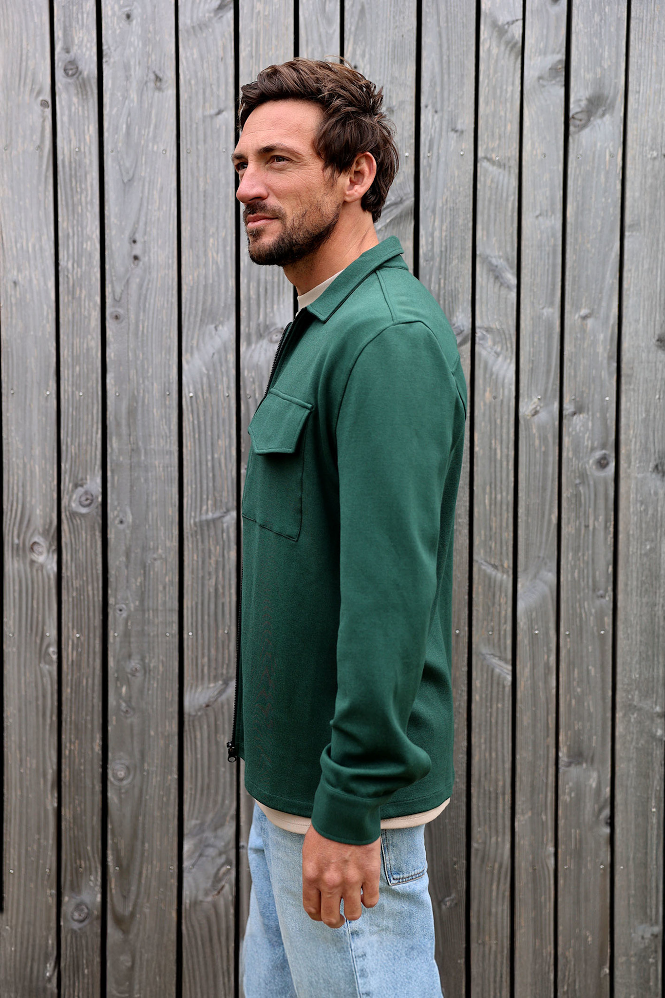 Kultivate Luxury Zip Overshirt Sycamore Green