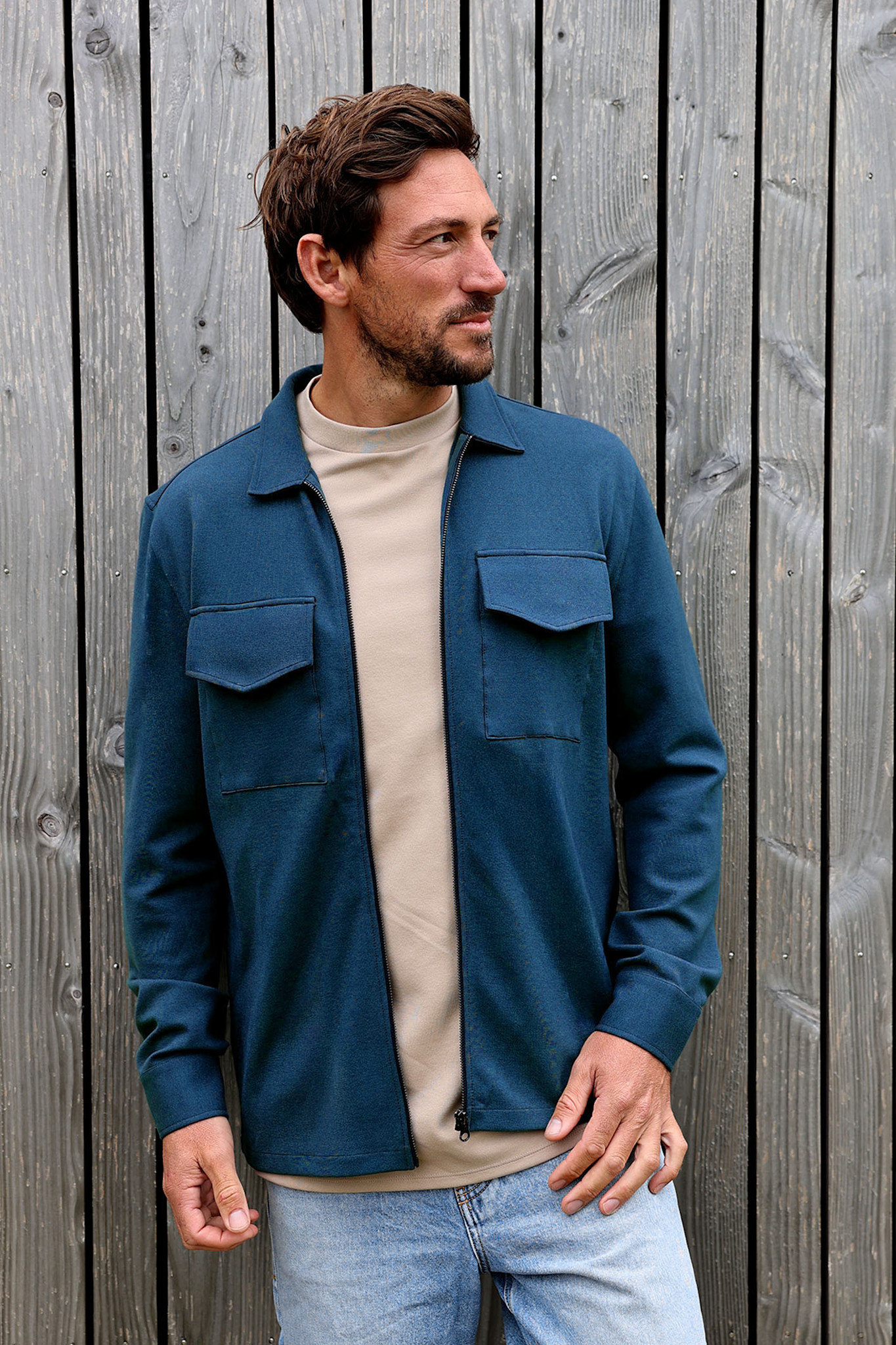 Kultivate Luxury Zip Overshirt Majolica Blue