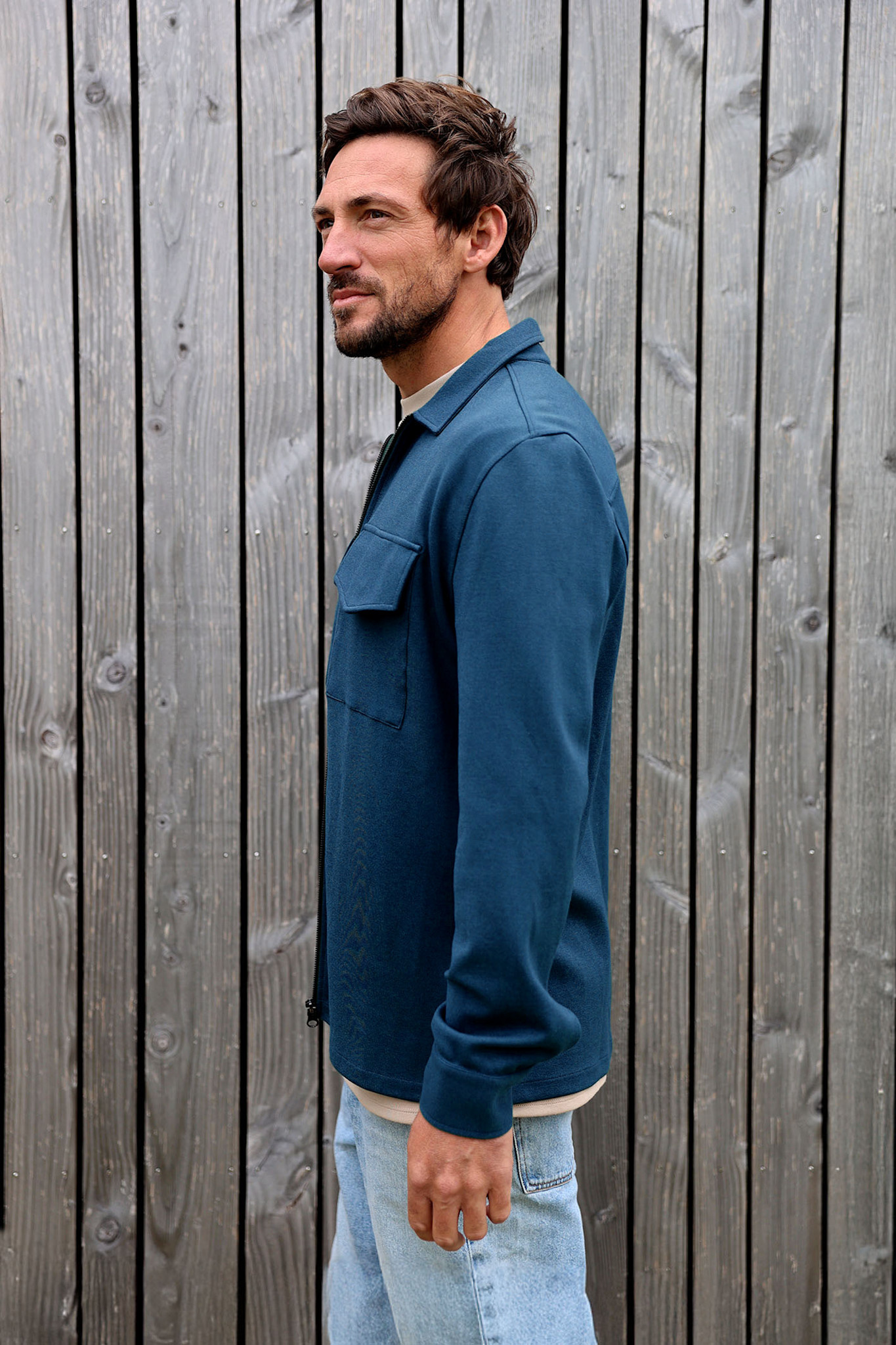 Kultivate Luxury Zip Overshirt Majolica Blue