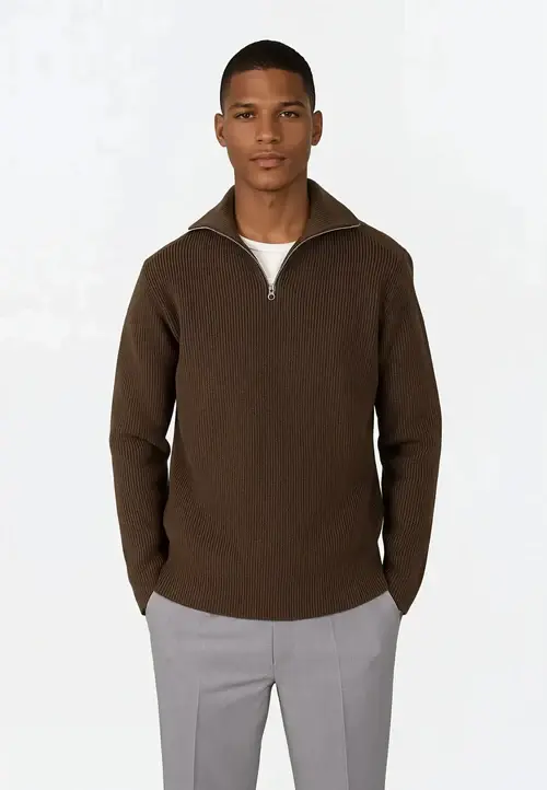 Ciszere Reuben Knitted Half Zip Knit Mocha Brown