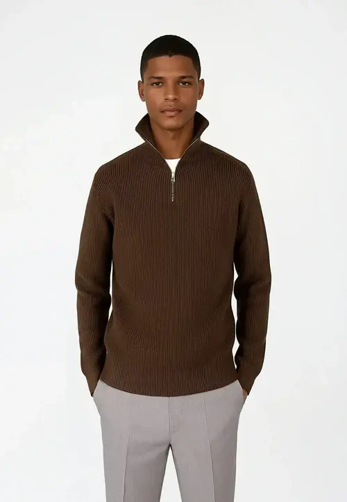 Ciszere Reuben Knitted Half Zip Knit Mocha Brown