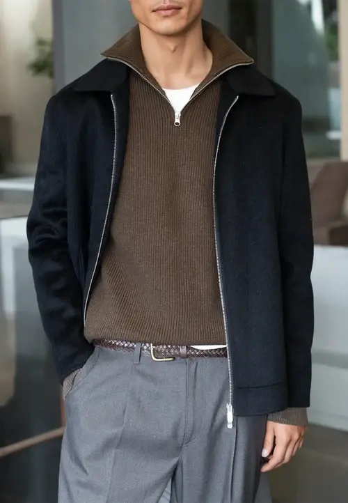 Ciszere Reuben Knitted Half Zip Knit Mocha Brown