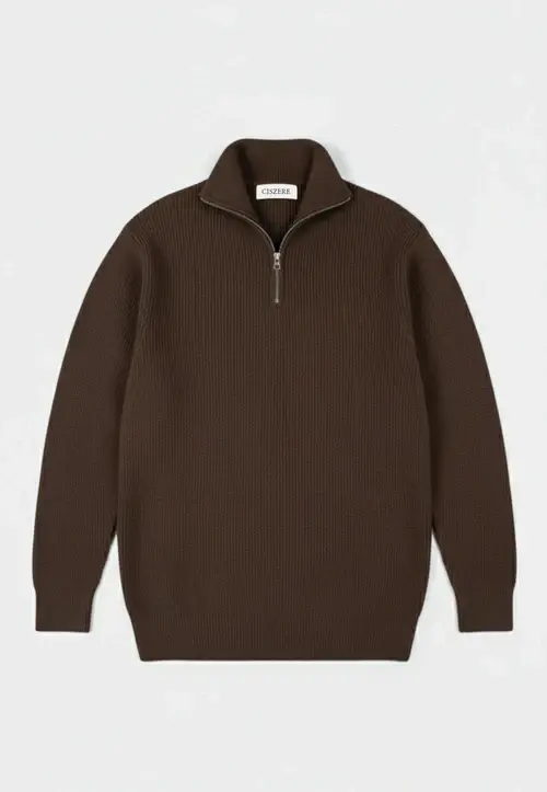 Ciszere Reuben Knitted Half Zip Knit Mocha Brown