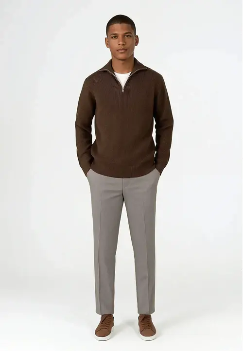 Ciszere Reuben Knitted Half Zip Knit Mocha Brown