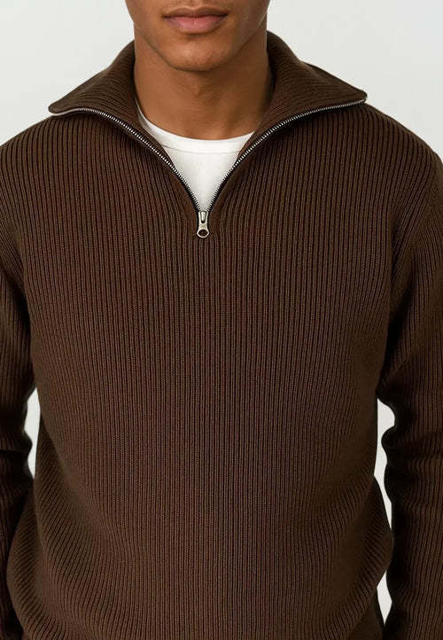 Ciszere Reuben Knitted Half Zip Knit Mocha Brown