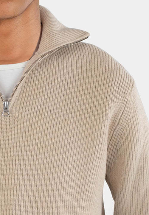 Ciszere Reuben Knitted Half Zip Knit Sand