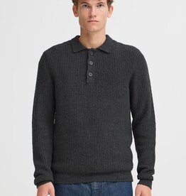 Casual Friday 20506028 Gahn 1 x 1 Rib Polo Knit 1806011 Charcoal Grey Melange