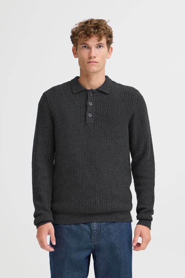 Casual Friday 20506028 Gahn 1 x 1 Rib Polo Knit 1806011 Charcoal Grey Melange