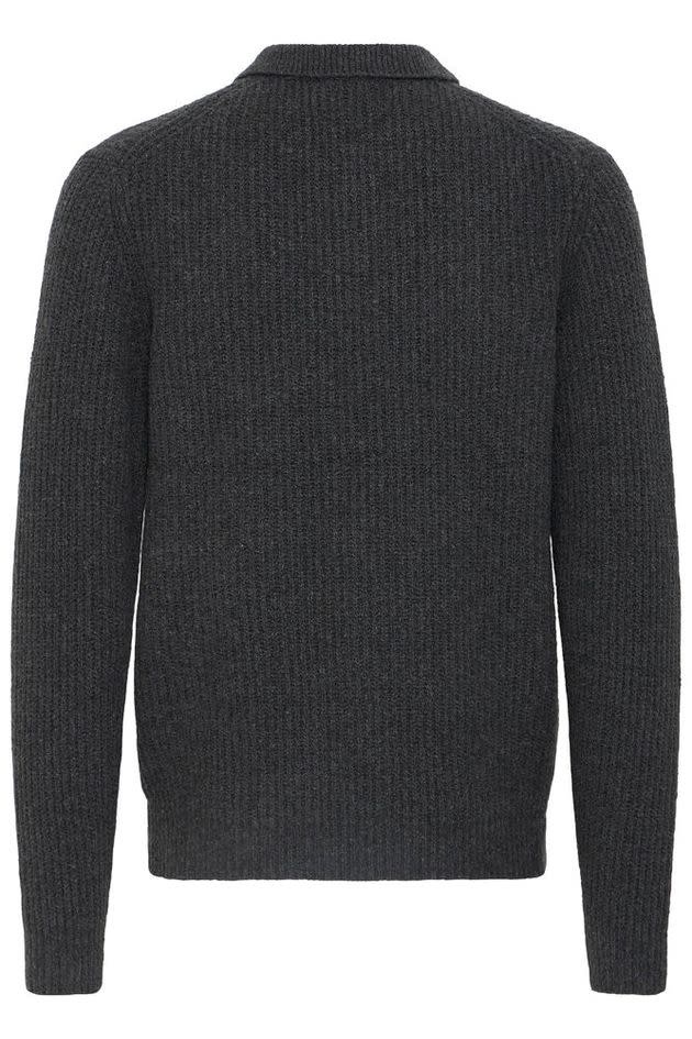 Casual Friday 20506028 Gahn 1 x 1 Rib Polo Knit 1806011 Charcoal Grey Melange