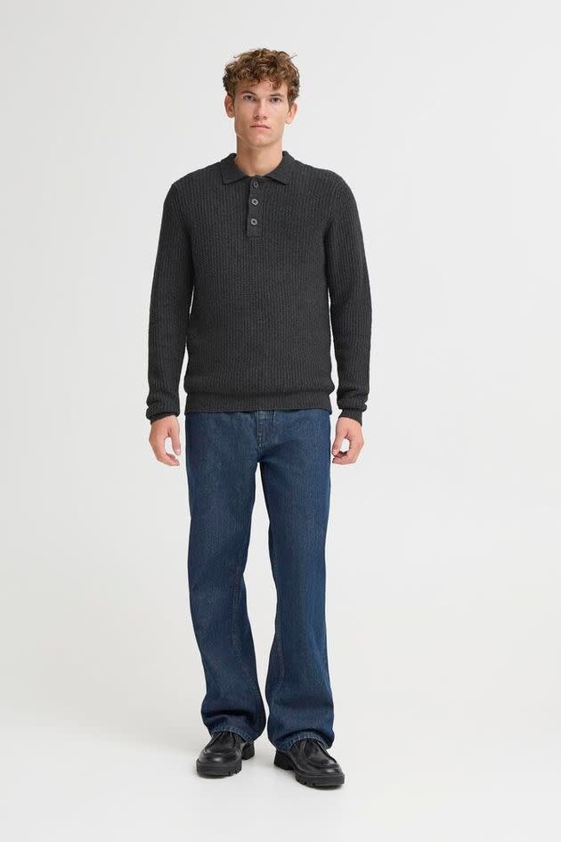 Casual Friday 20506028 Gahn 1 x 1 Rib Polo Knit 1806011 Charcoal Grey Melange