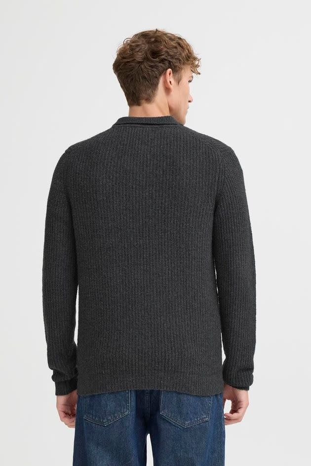 Casual Friday 20506028 Gahn 1 x 1 Rib Polo Knit 1806011 Charcoal Grey Melange