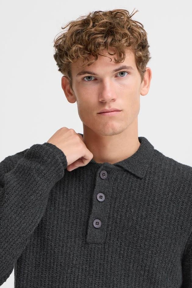 Casual Friday 20506028 Gahn 1 x 1 Rib Polo Knit 1806011 Charcoal Grey Melange