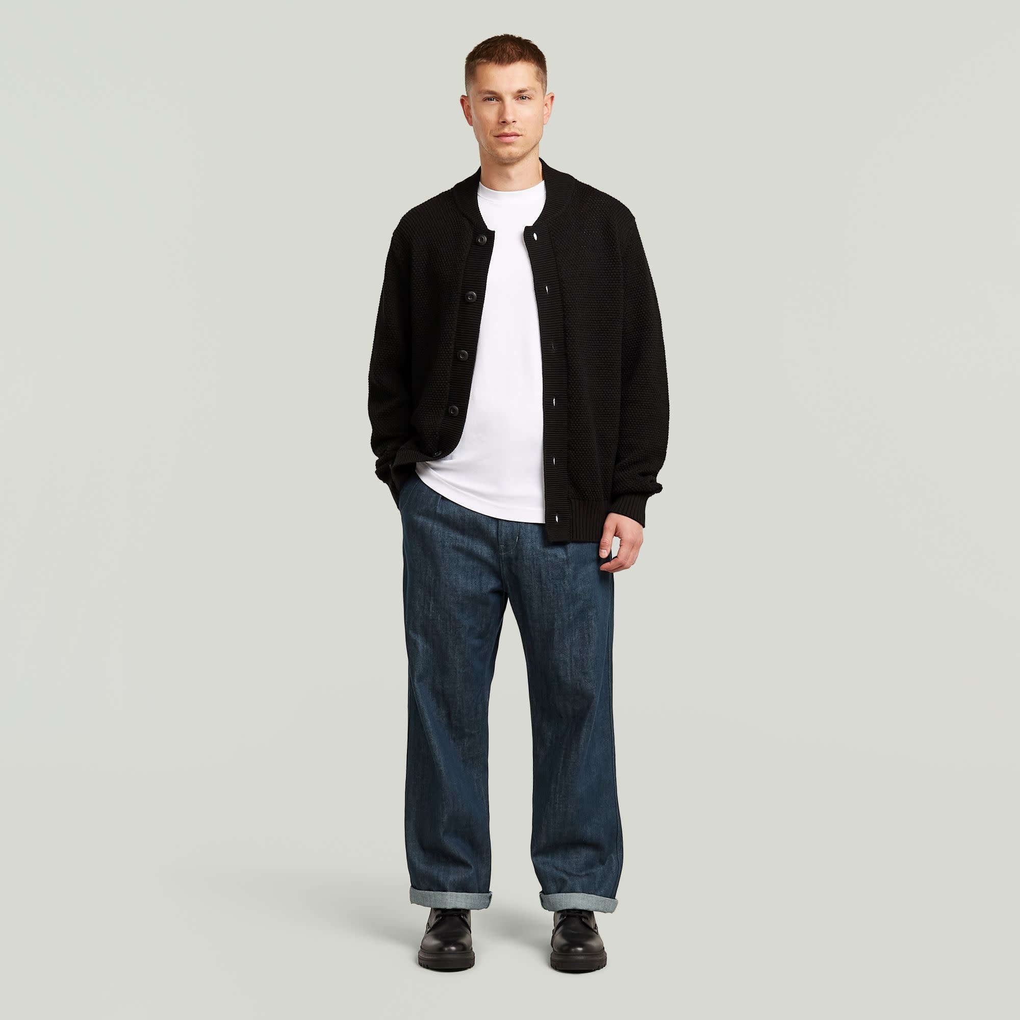 G-Star Honeycomb Structure Cardigan Knit Dark Black