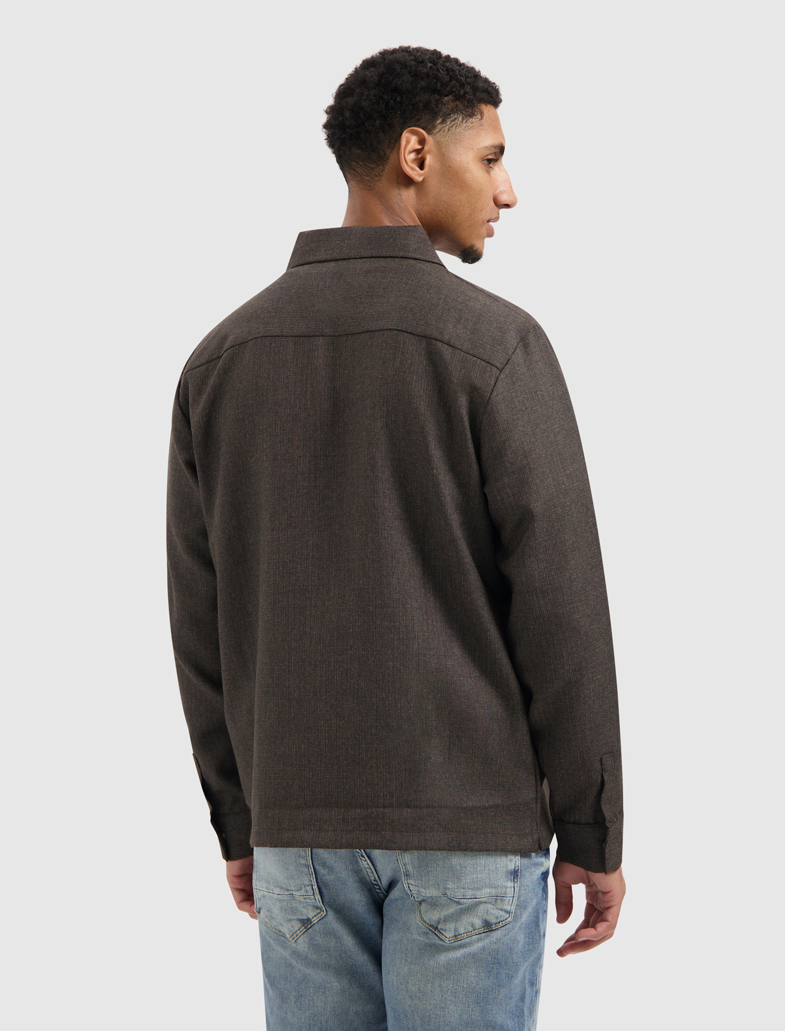 Pure Path 25030203 Oxford Melange Overshirt Dark Brown