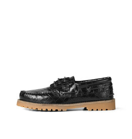 Garment Project Ollie Boat Shoe Black Croco Leather
