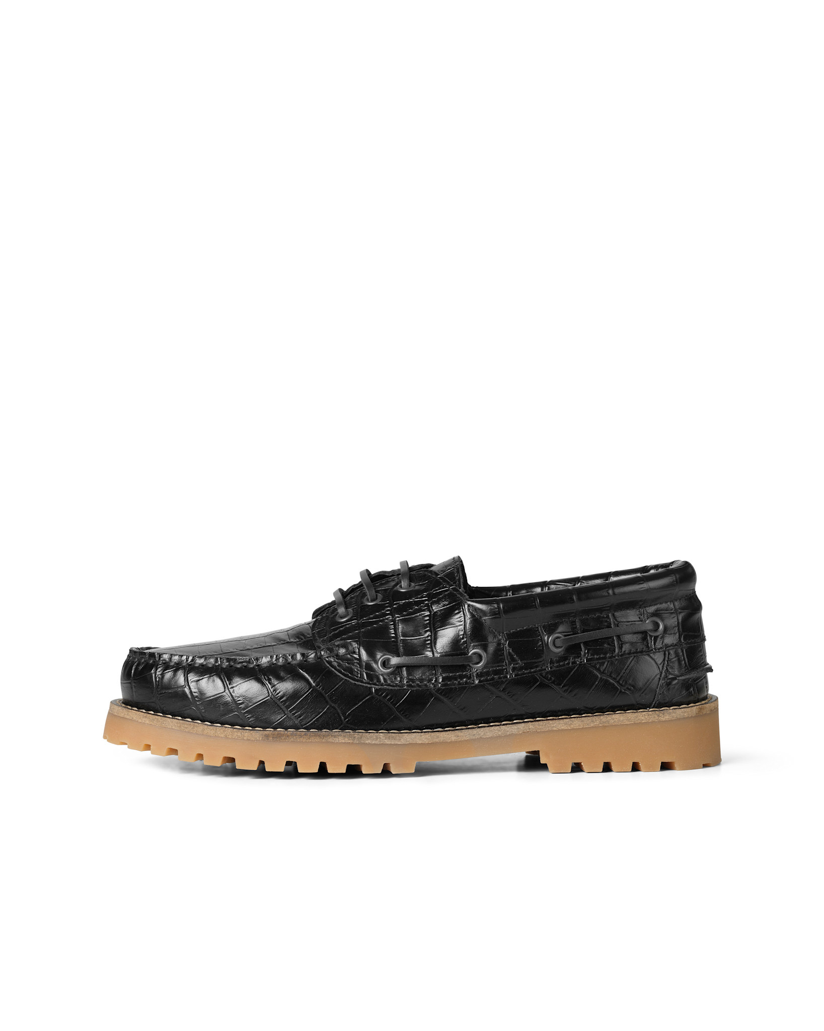 Garment Project Ollie Boat Shoe Black Croco Leather