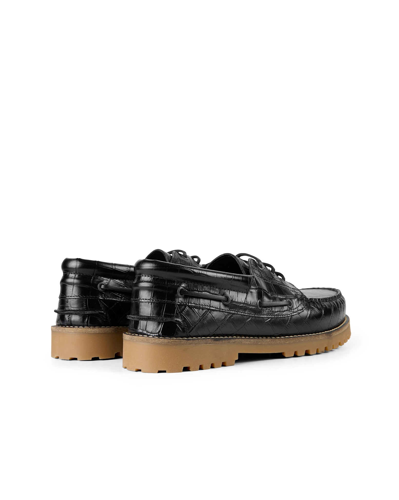 Garment Project Ollie Boat Shoe Black Croco Leather