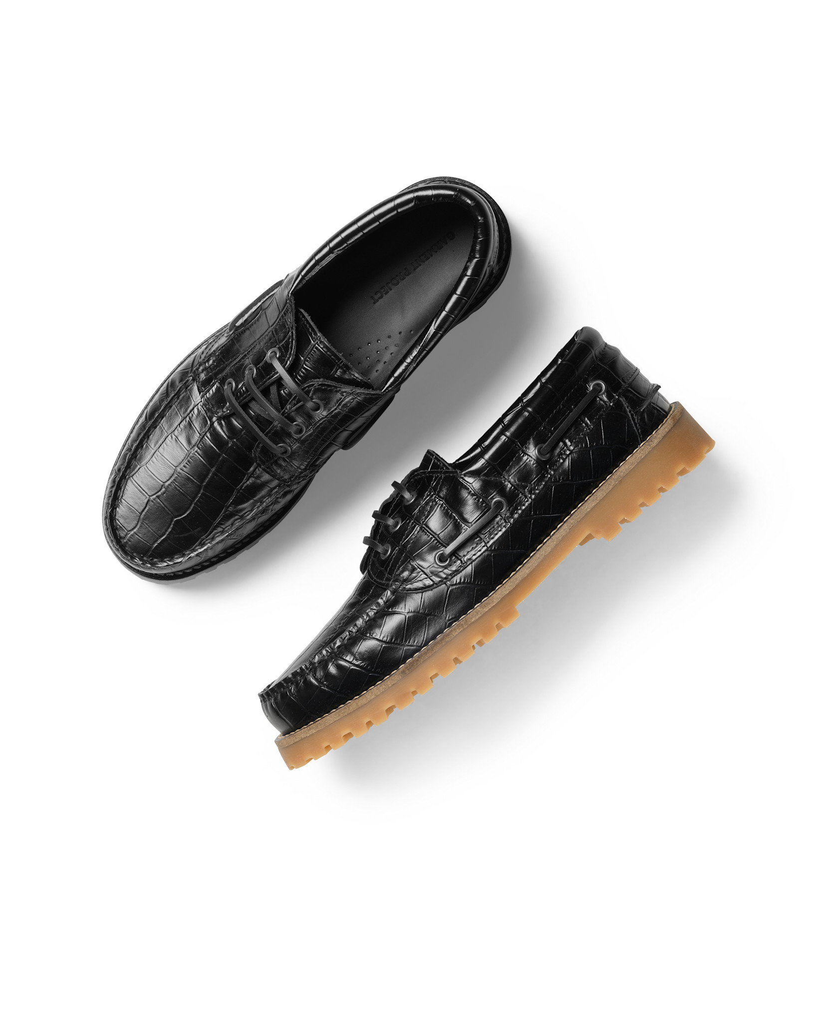 Garment Project Ollie Boat Shoe Black Croco Leather