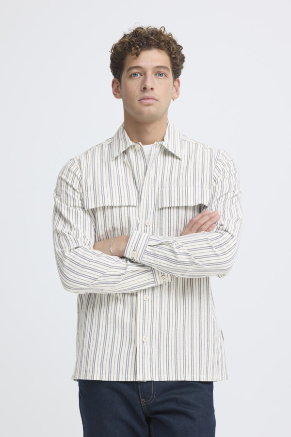 Casual Friday 20506159 Wiberg Stripes L/S Shirt Jet Stream White