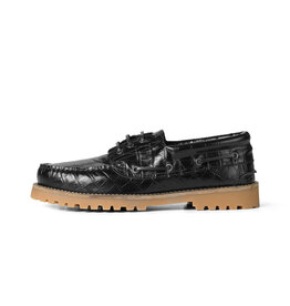Garment Project Ollie Boat Shoe Black Croco Leather