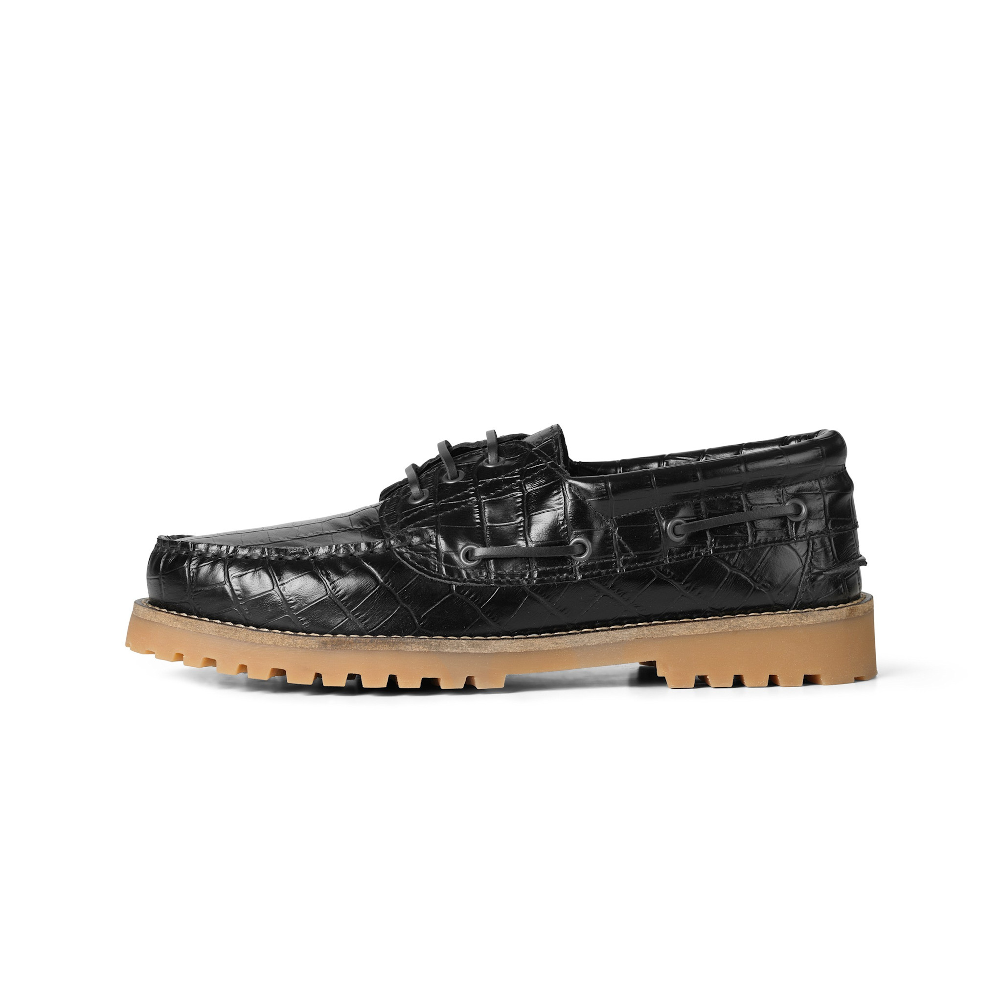 Garment Project Ollie Boat Shoe Black Croco Leather
