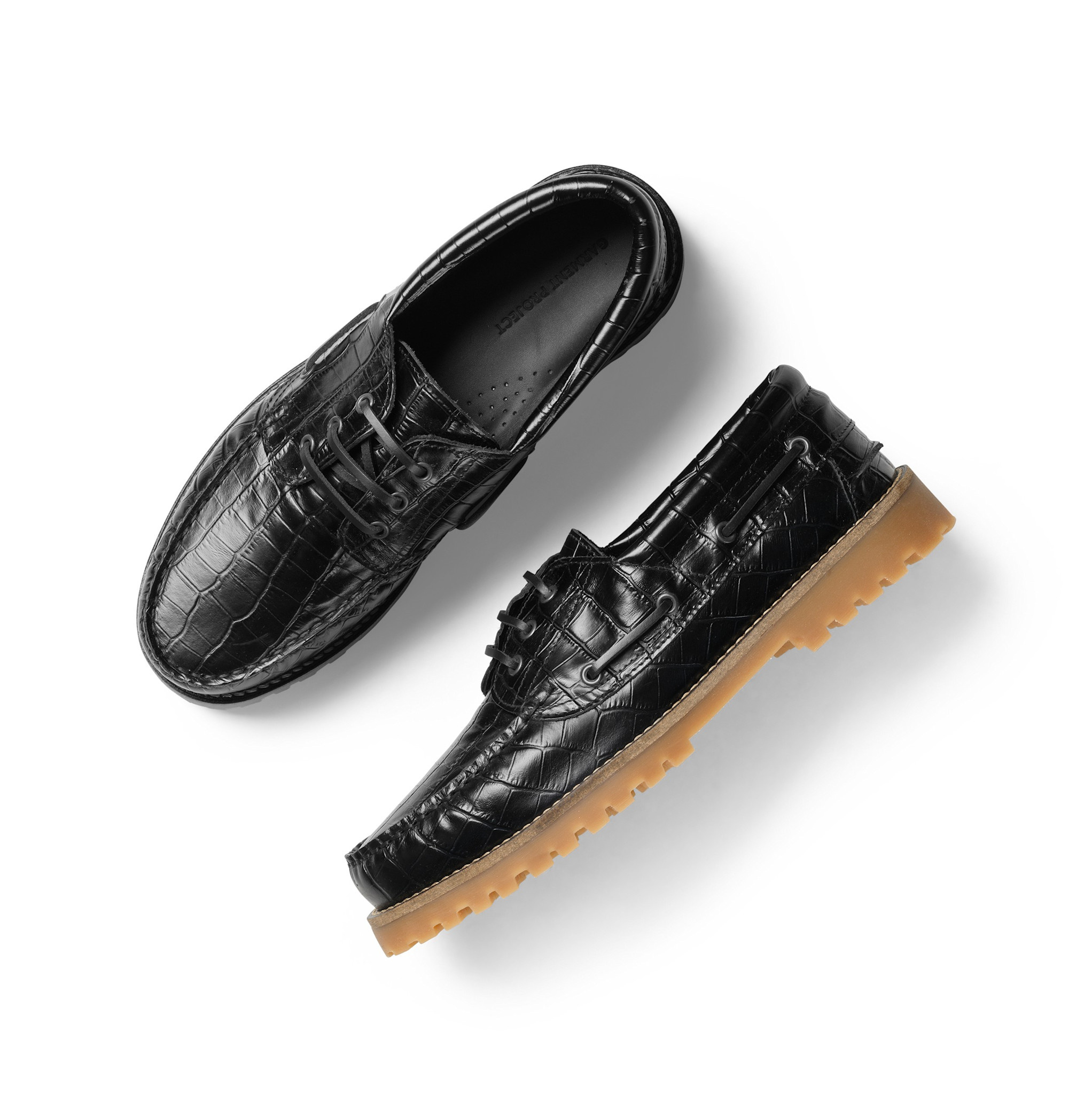 Garment Project Ollie Boat Shoe Black Croco Leather