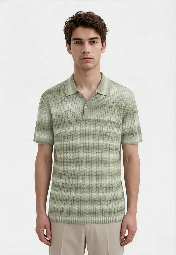 Ciszere Gabe Knitted Polo Striped Green