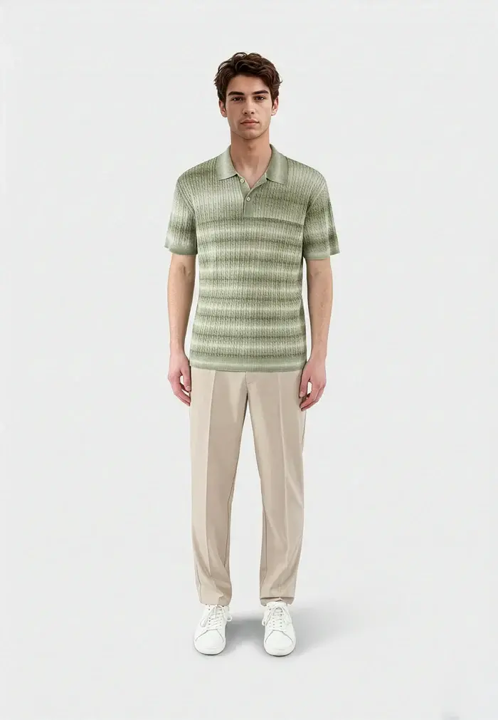 Ciszere Gabe Knitted Polo Striped Green
