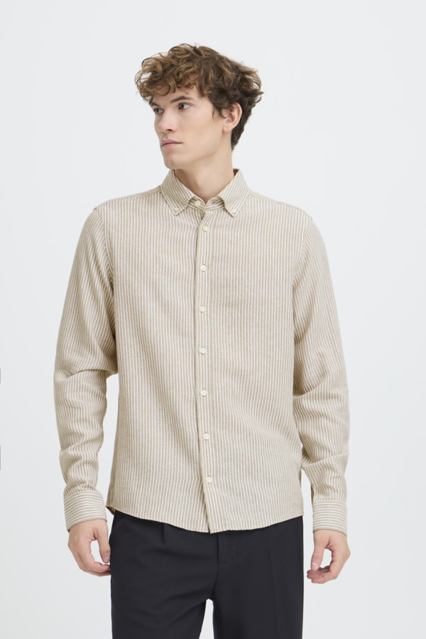 Casual Friday Hanes L/S Striped Linen Mix Shirt 170510 Silver Sage