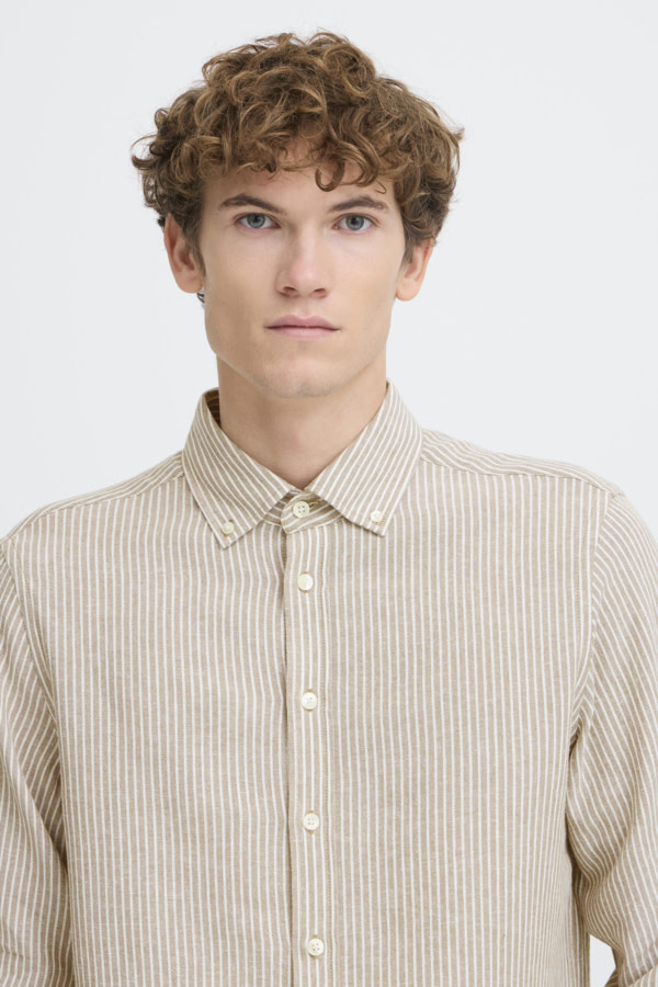Casual Friday Hanes L/S Striped Linen Mix Shirt 170510 Silver Sage