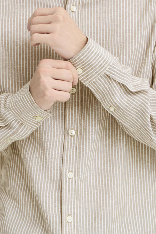 Casual Friday Hanes L/S Striped Linen Mix Shirt 170510 Silver Sage