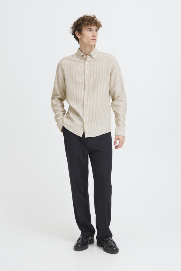 Casual Friday Hanes L/S Striped Linen Mix Shirt 170510 Silver Sage