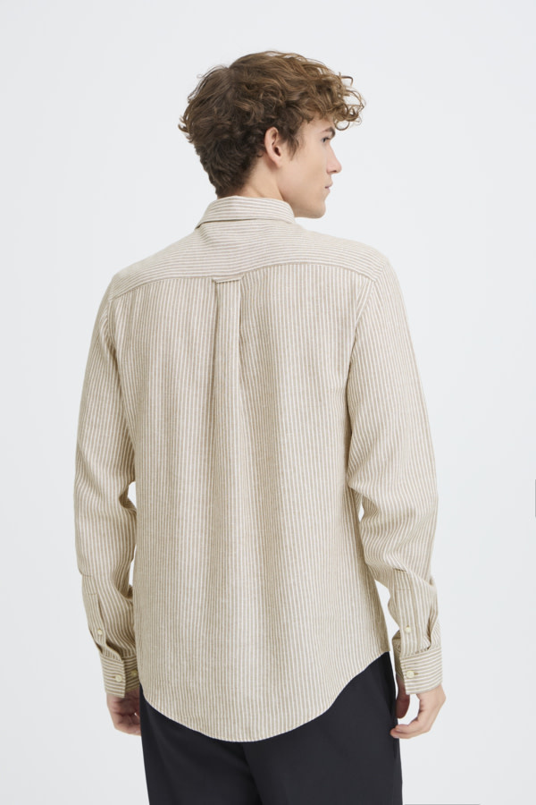 Casual Friday Hanes L/S Striped Linen Mix Shirt 170510 Silver Sage