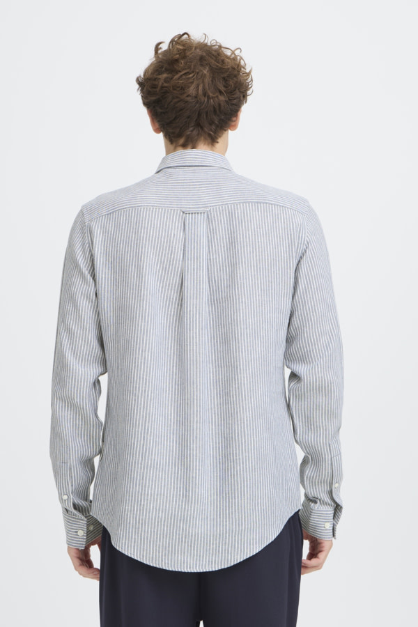 Casual Friday Hanes L/S Striped Linen Mix Shirt 1840281 Bearing Sea