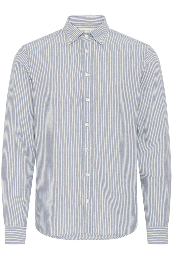 Casual Friday Hanes L/S Striped Linen Mix Shirt 1840281 Bearing Sea