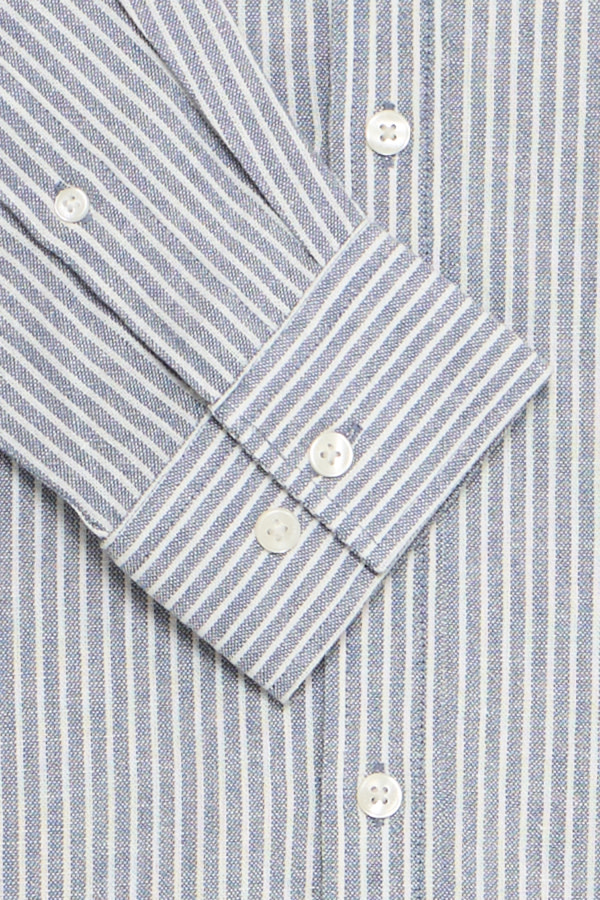 Casual Friday Hanes L/S Striped Linen Mix Shirt 1840281 Bearing Sea