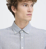 Casual Friday Hanes L/S Striped Linen Mix Shirt 1840281 Bearing Sea