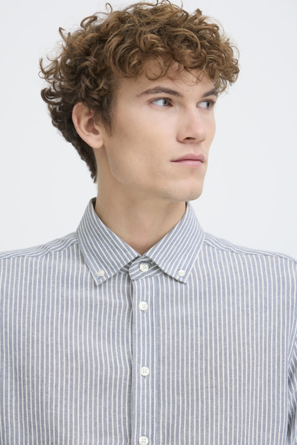 Casual Friday Hanes L/S Striped Linen Mix Shirt 1840281 Bearing Sea