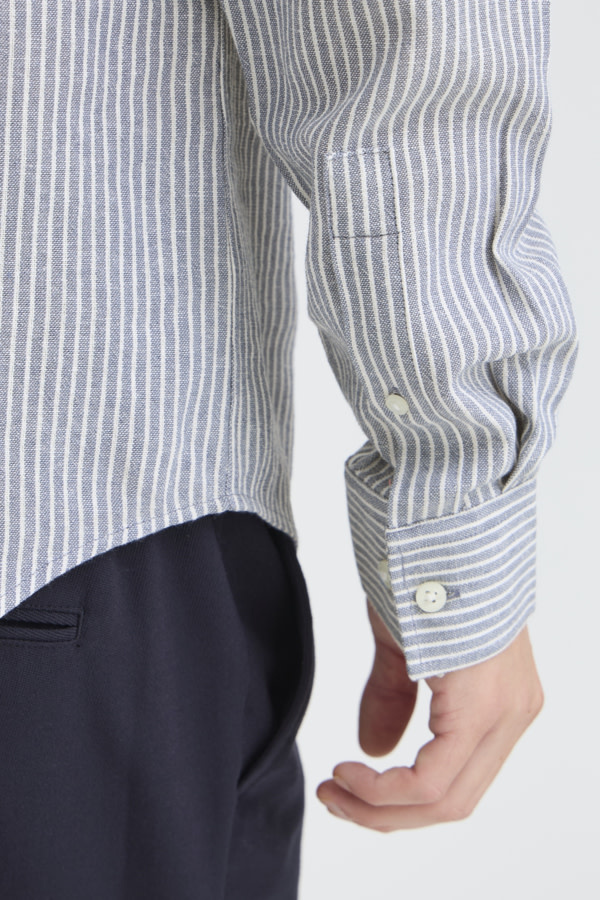 Casual Friday Hanes L/S Striped Linen Mix Shirt 1840281 Bearing Sea