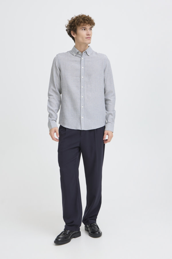 Casual Friday Hanes L/S Striped Linen Mix Shirt 1840281 Bearing Sea