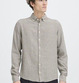 Casual Friday 20506123 Hanes L/S Striped Linen Mix Shirt 1908101 Major Brown