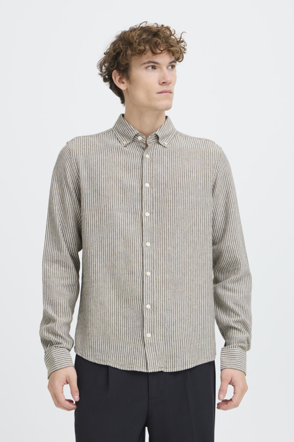 Casual Friday 20506123 Hanes L/S Striped Linen Mix Shirt 1908101 Major Brown