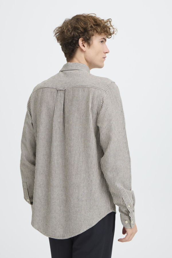 Casual Friday 20506123 Hanes L/S Striped Linen Mix Shirt 1908101 Major Brown