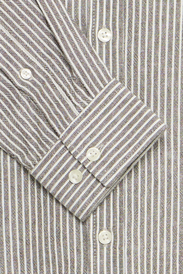 Casual Friday 20506123 Hanes L/S Striped Linen Mix Shirt 1908101 Major Brown