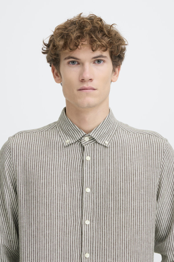 Casual Friday 20506123 Hanes L/S Striped Linen Mix Shirt 1908101 Major Brown
