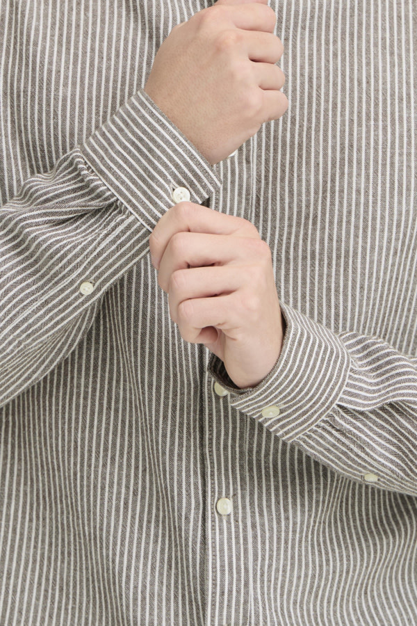 Casual Friday 20506123 Hanes L/S Striped Linen Mix Shirt 1908101 Major Brown