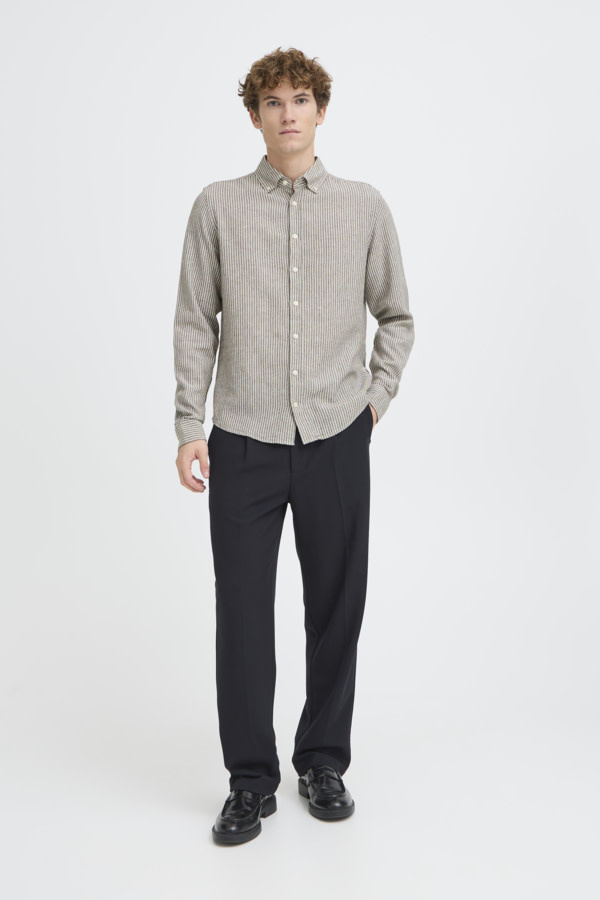 Casual Friday 20506123 Hanes L/S Striped Linen Mix Shirt 1908101 Major Brown