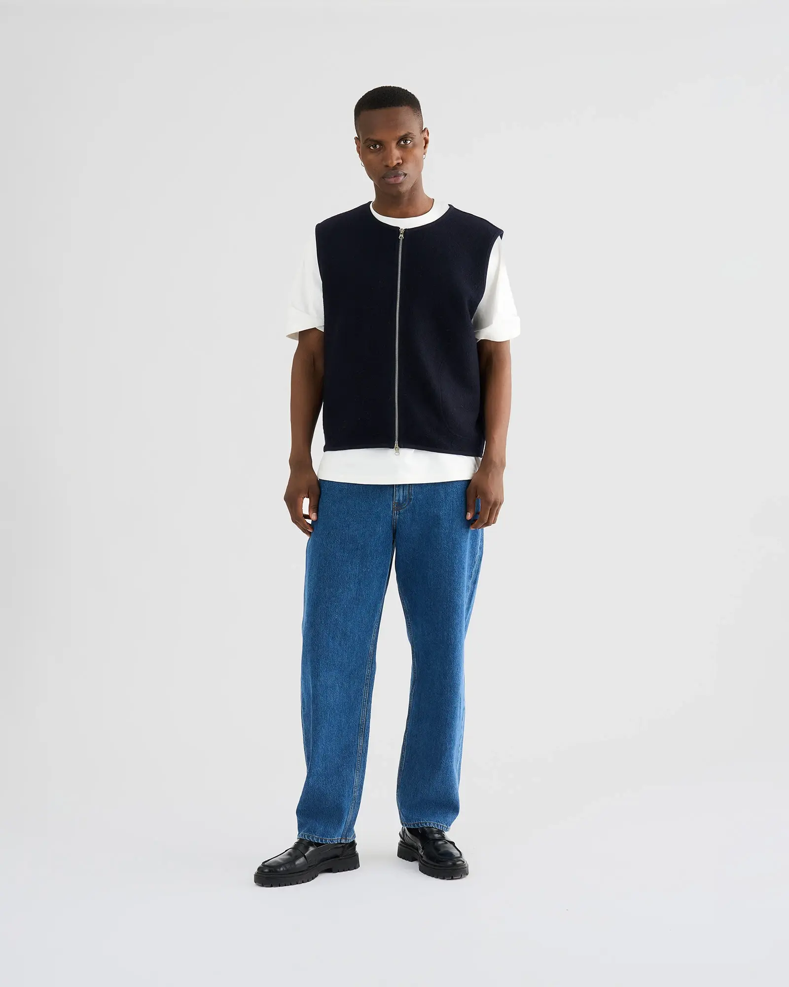 Resterods Kian Boiled Wool Vest 49-Navy
