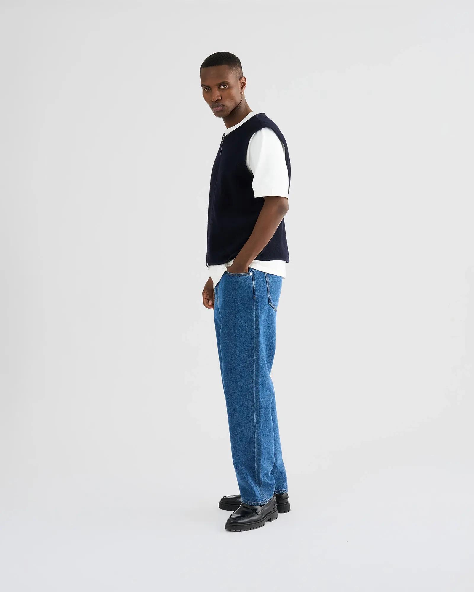 Resterods Kian Boiled Wool Vest 49-Navy