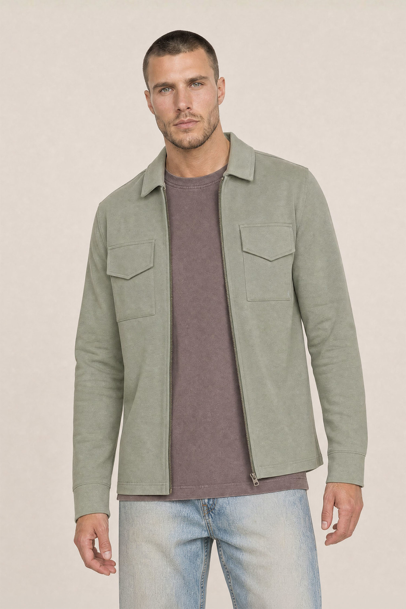 Kultivate Luxury Zip Overshirt Sea Spray